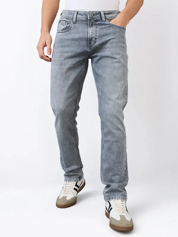 SPYKAR light grey washed regular fit denim jeans