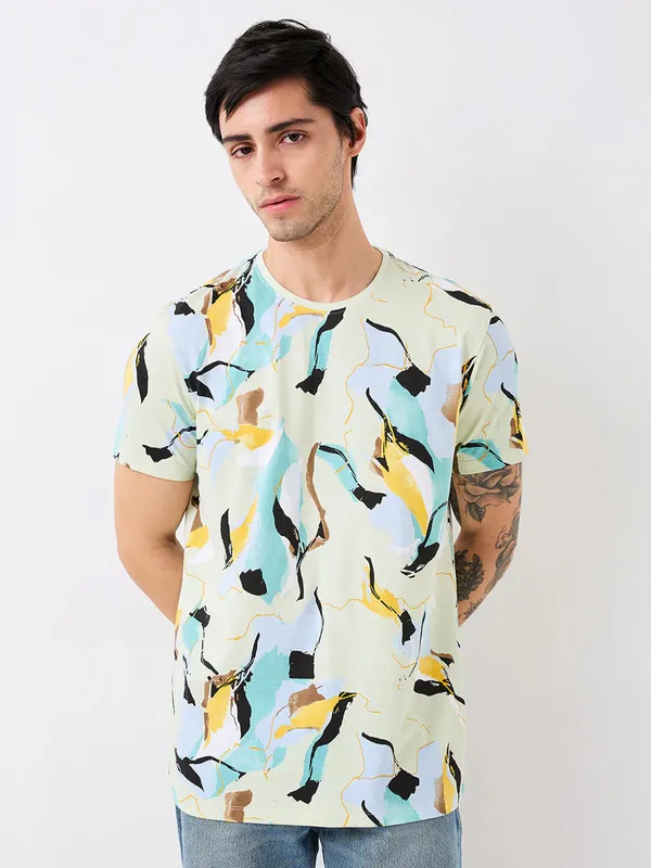 SPYKAR light yellow cotton e-shirt with print