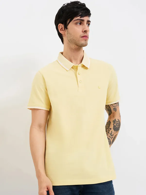 SPYKAR light yellow cotton polo t-shirt for men