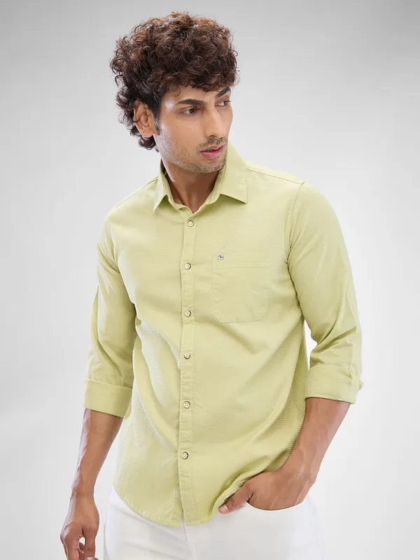SPYKAR lime yellow plain cotton casual shirt