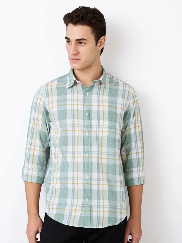 SPYKAR mint green flannel casual wear shirt