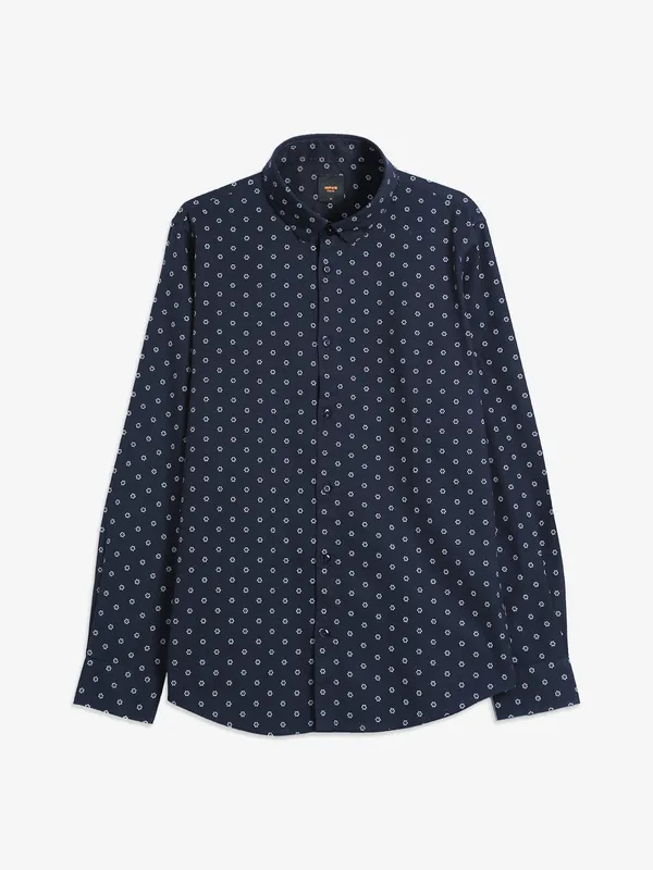 Spykar navy cotton printed full sleeve shirt