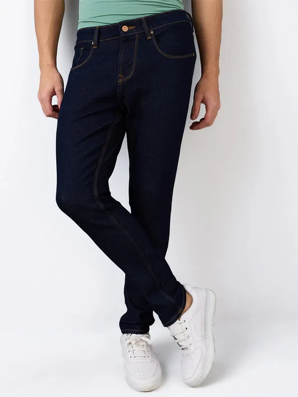 SPYKAR navy solid slim fit denim jeans for men