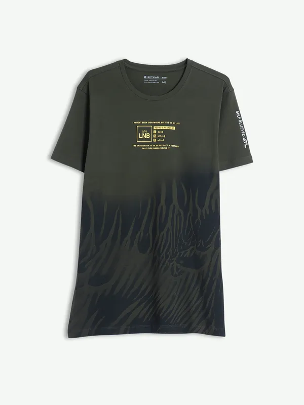 Spykar olive printed half sleeve t shirt