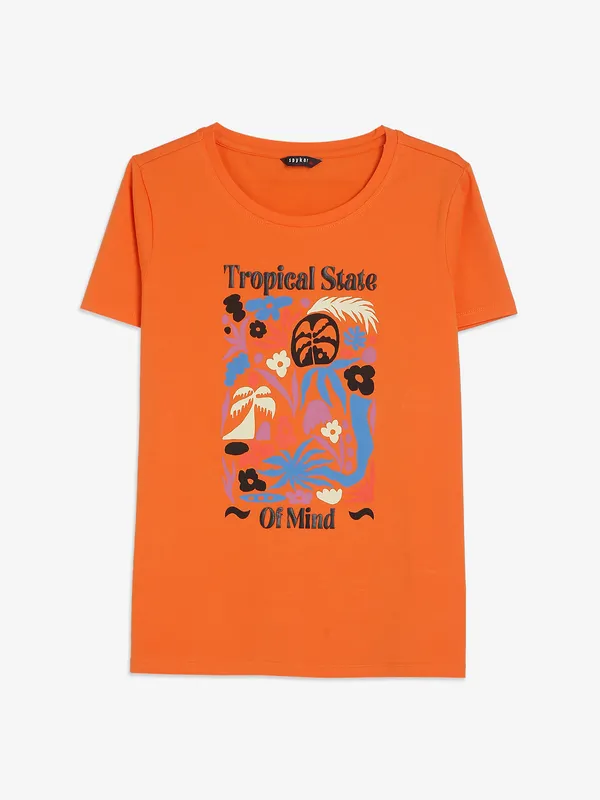 SPYKAR orange cotton printed t-shirt