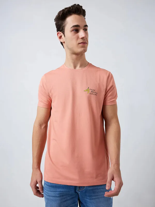 SPYKAR peach printed cotton t-shirt