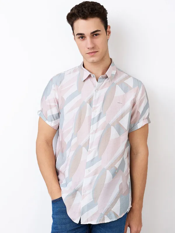 SPYKAR pink printed cotton shirt