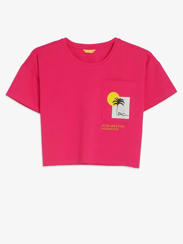 SPYKAR pink printed crop top