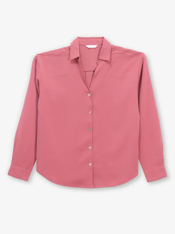SPYKAR plain blush pink cotton shirt for women