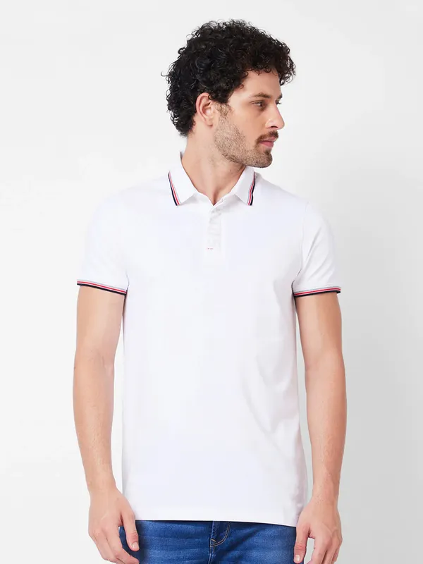SPYKAR plain cotton white t-shirt