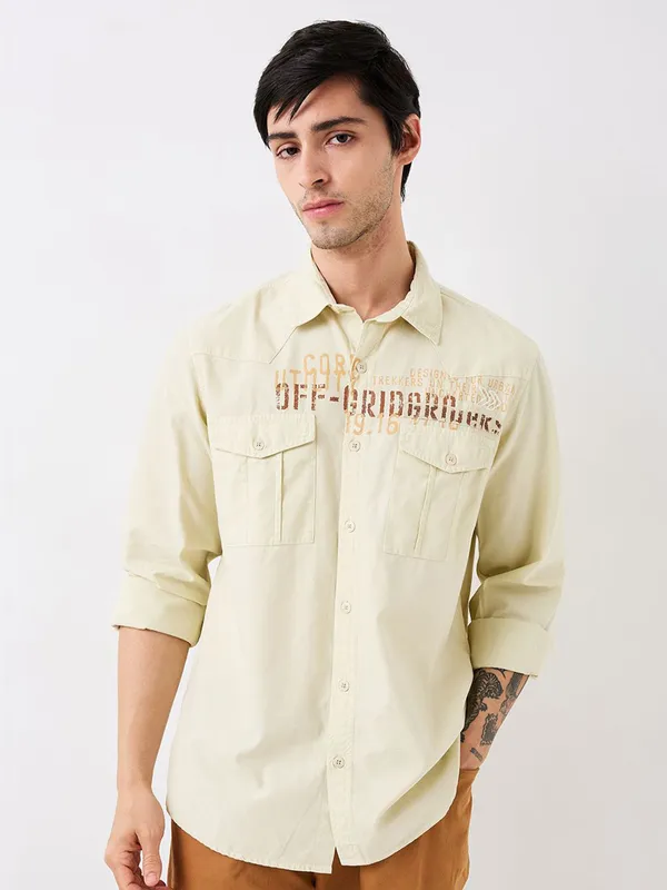 SPYKAR printed beige coloured casual wear shirt