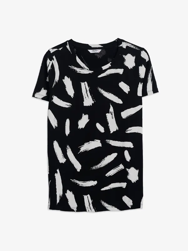 Spykar printed cotton black t-shirt