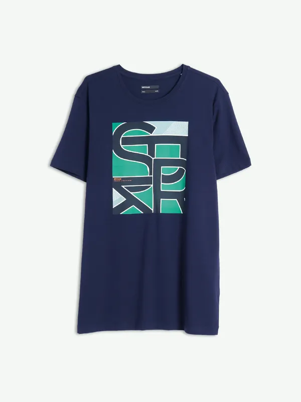 Spykar printed cotton navy t shirt