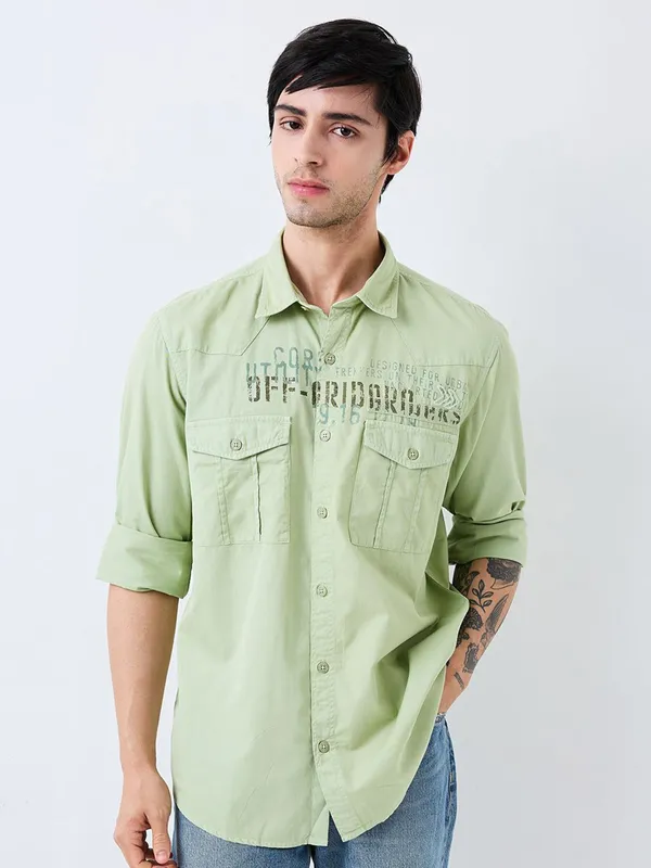 SPYKAR printed green coloured casual wear shirt
