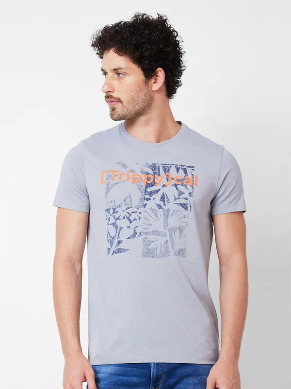 SPYKAR printed grey t-shirt in cotton fabric
