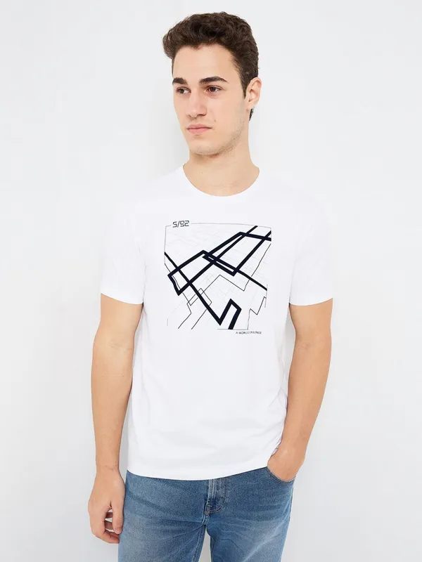 SPYKAR printed white cotton t-shirt for casual wear