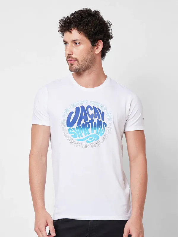 SPYKAR printed white round neck t-shirt