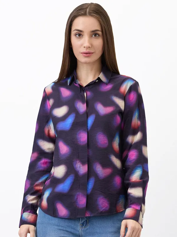 SPYKAR purple printed silk shirt