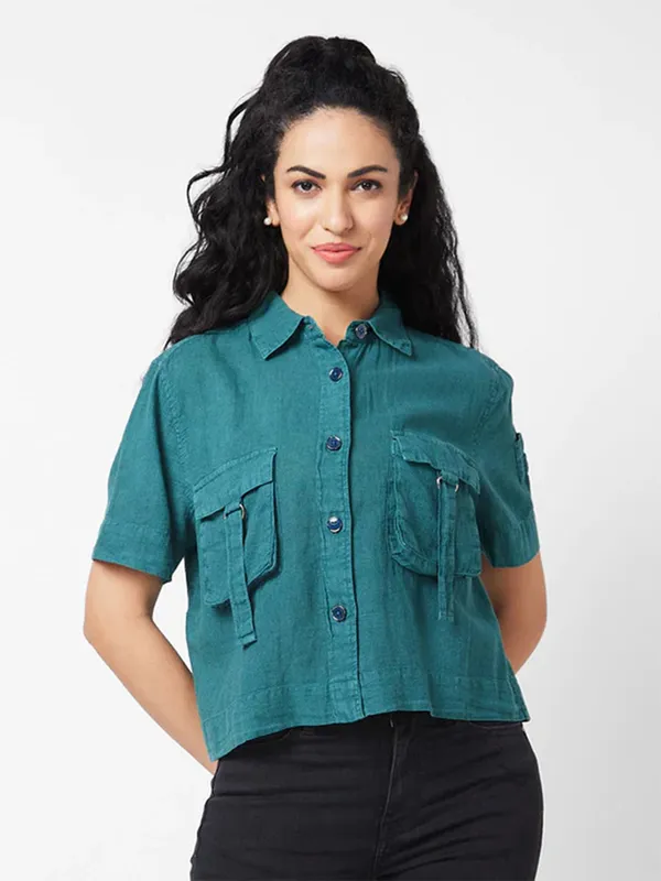 SPYKAR rama blue cotton shirt