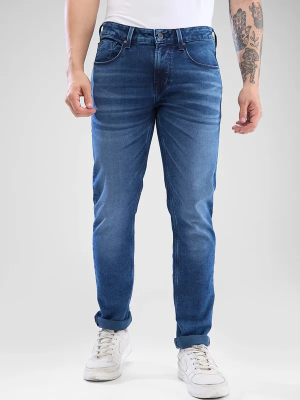SPYKAR regular fit washed blue denim jeans
