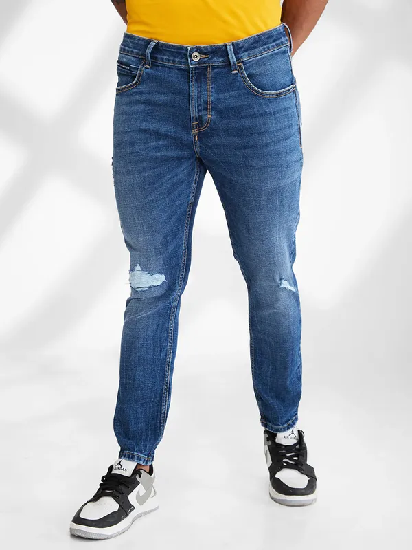 SPYKAR ripped light blue ankle length denim jeans