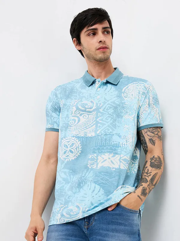 SPYKAR sky blue cotton t-shirt