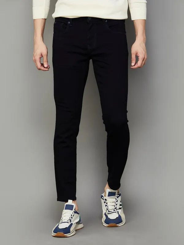 SPYKAR solid black denim slim tapered