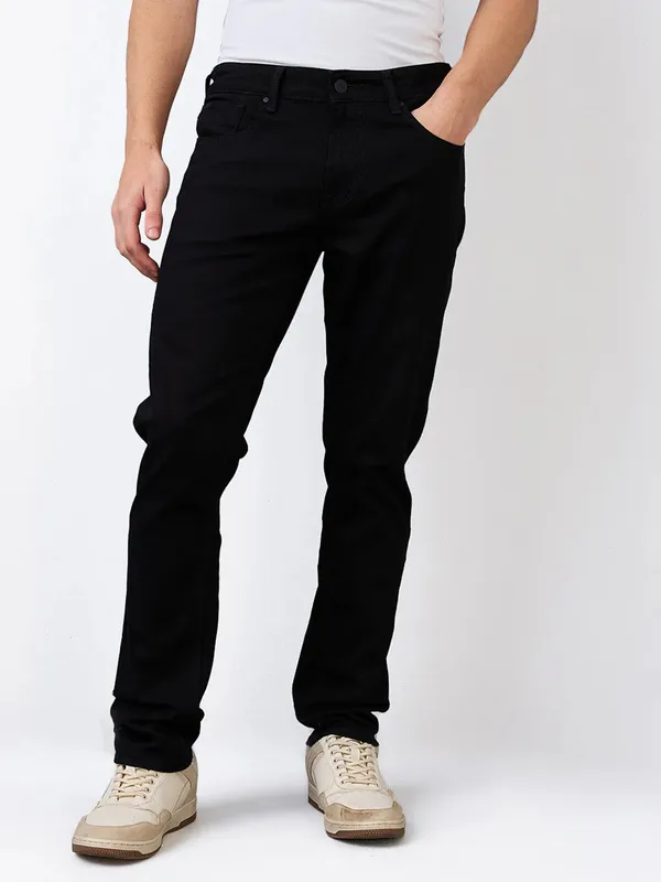 SPYKAR solid black regular fit denim jeans