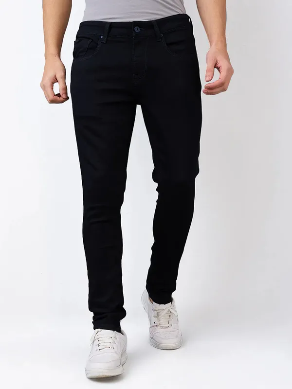 SPYKAR solid black slim fit mens denim