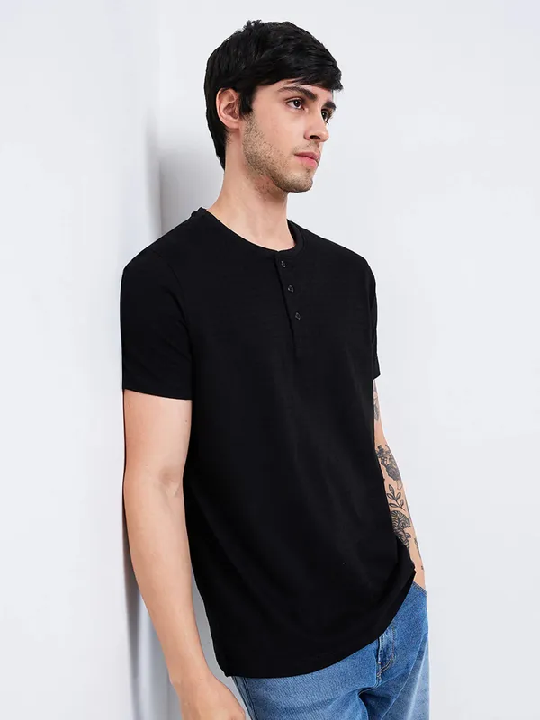 SPYKAR solid black slim fit mens hanley t-shirt