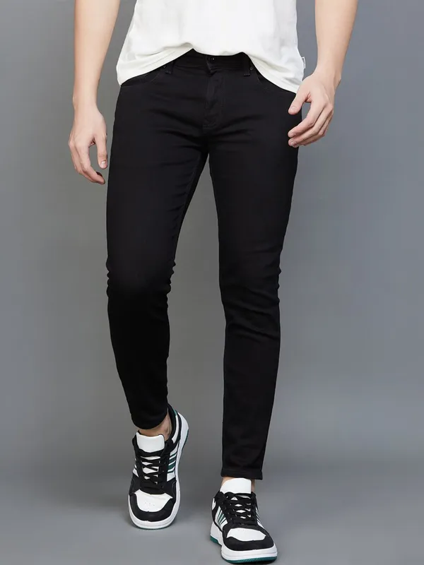 Spykar solid black slim taper fit jeans