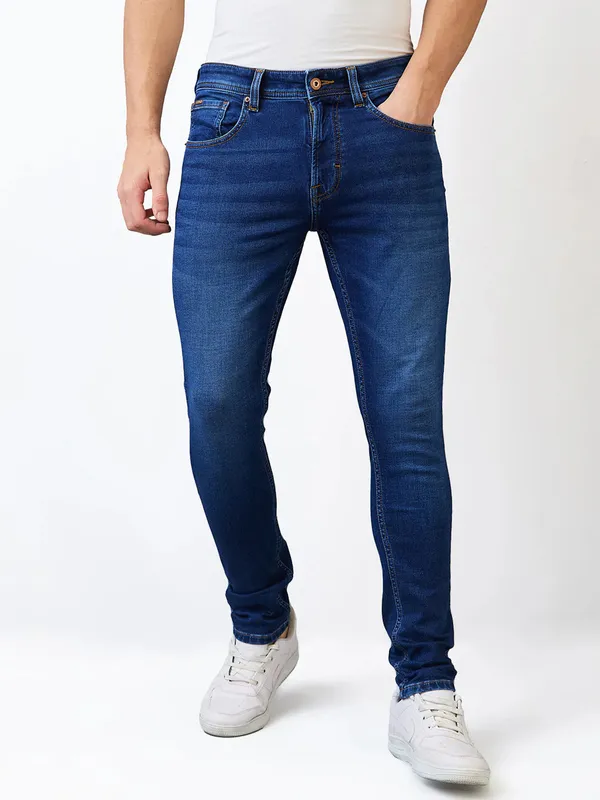 SPYKAR solid blue super skinny mens denim