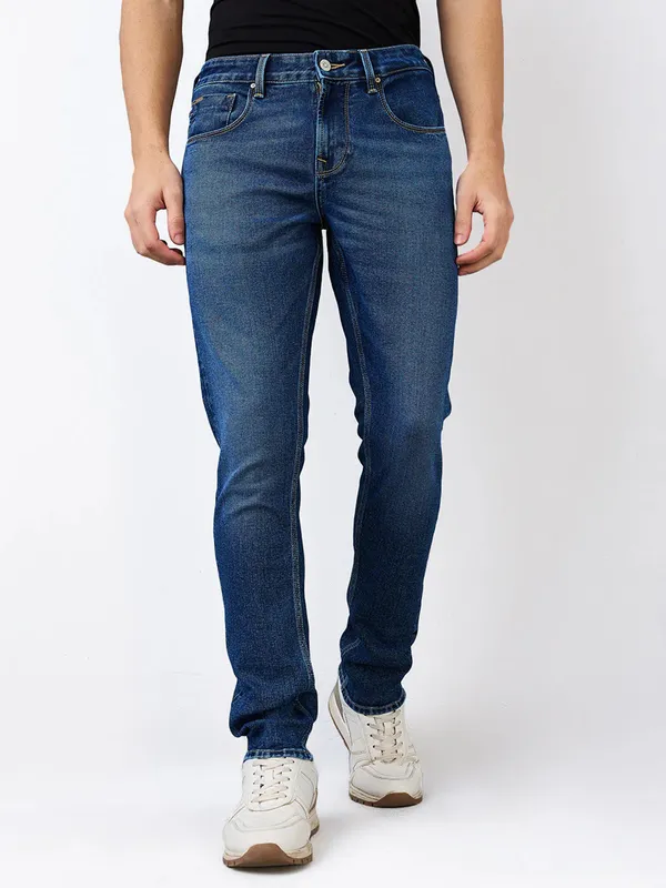 SPYKAR solid dark blue skinny fit mens denim