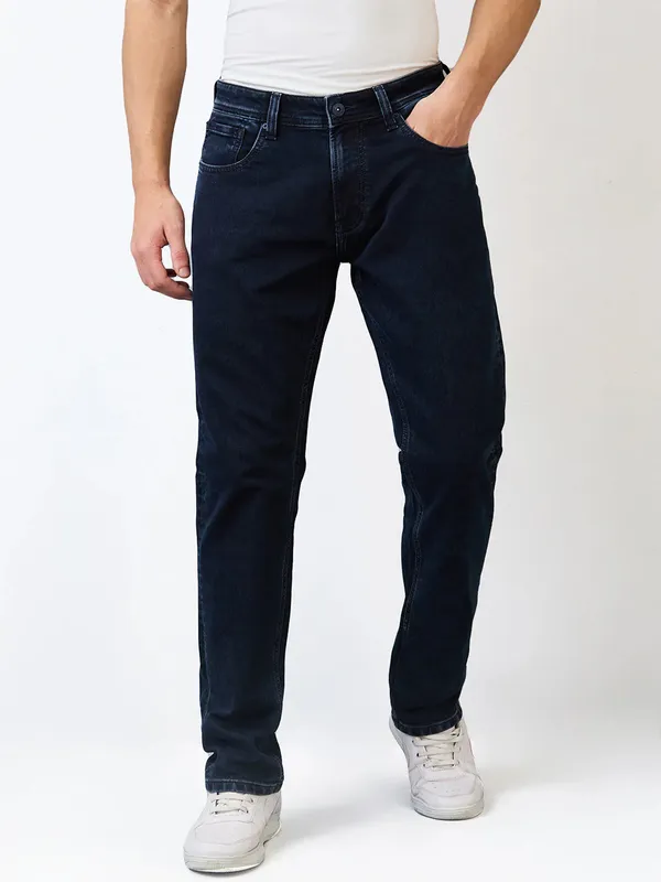SPYKAR solid dark navy regular fit denim jeans