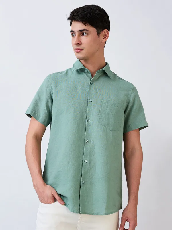 SPYKAR solid granite green casual wear shirt