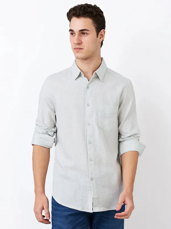 SPYKAR solid grey linen casual shirt