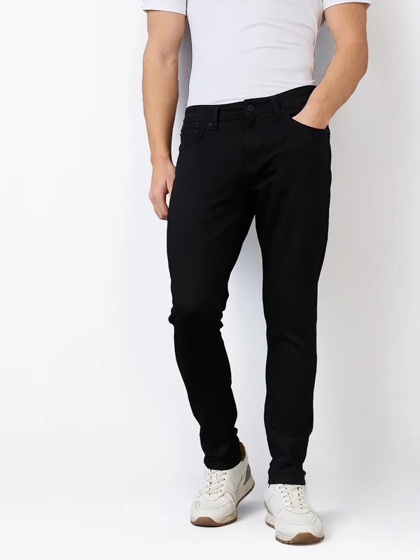 SPYKAR solid jet black super skinny fit denim