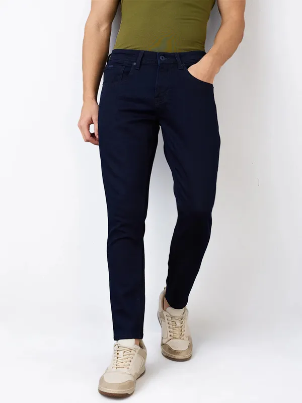 SPYKAR solid navy slim fit denim jeans for men