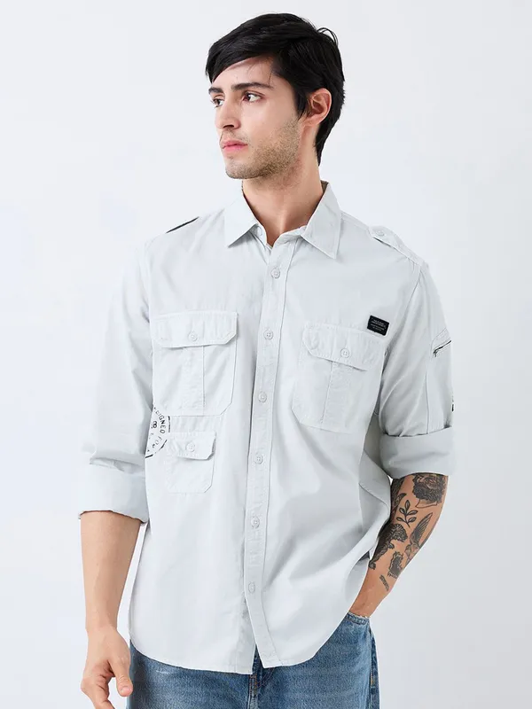 SPYKAR solid silver slim fit casual shirt