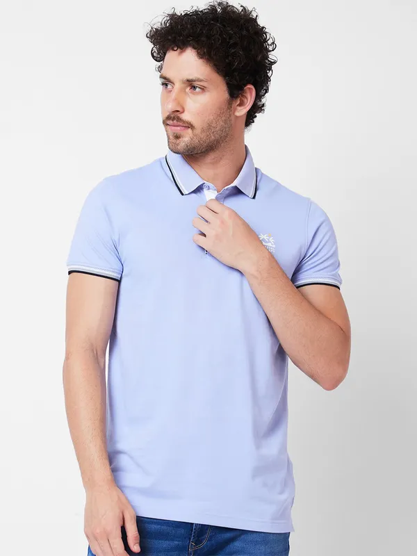 SPYKAR solid violet polo cotton t-shirt