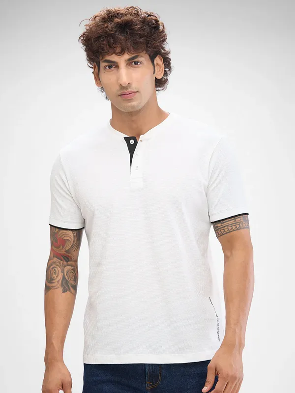 SPYKAR solid white cotton polo t-shirt
