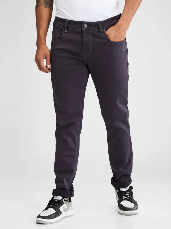 SPYKAR solid wine slim fit cotton jeans