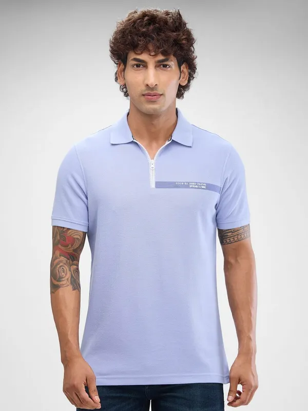 SPYKAR voilet polo neck with zipper closure cotton t-shirt