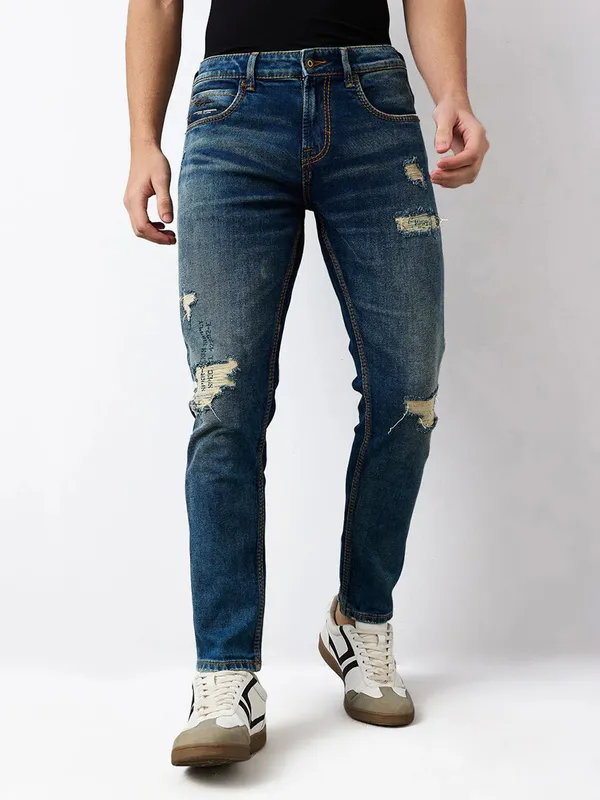 SPYKAR washed and ripped blue denim jeans