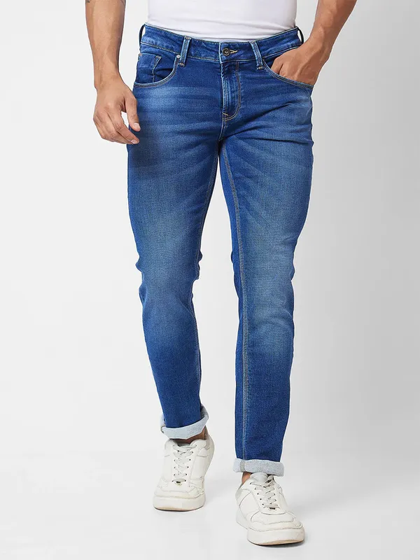 SPYKAR washed blue denim skinny fit jeans