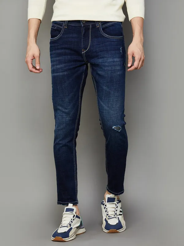 SPYKAR washed dark blue denim slim tapered