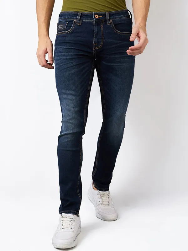 SPYKAR washed dark blue skinny fit mens denim