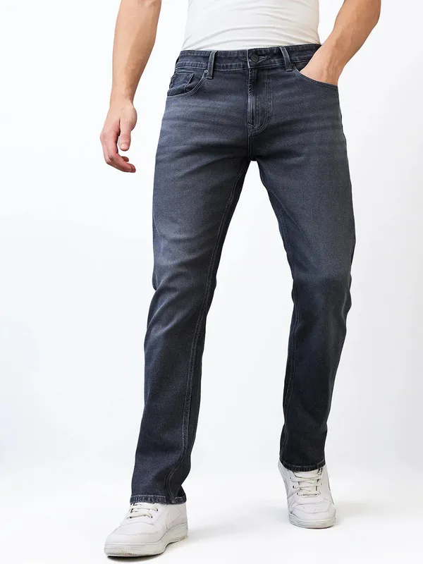 SPYKAR washed dark grey regular fit jeans for men