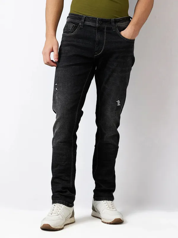 SPYKAR washed dark grey regular fit mens denim