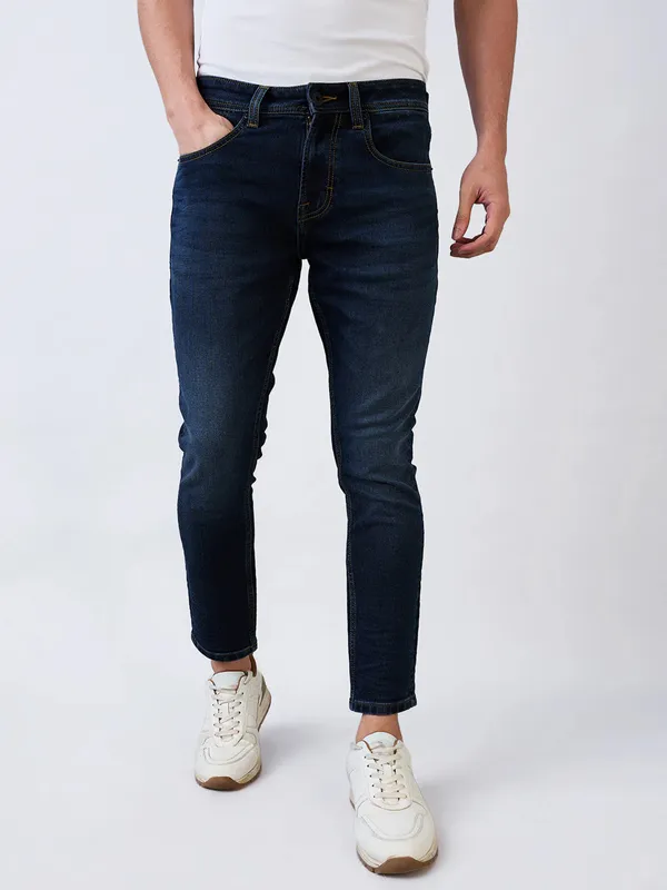 SPYKAR washed dark navy slim denim for men